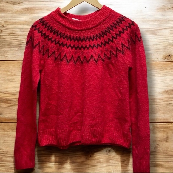 Sweaters - Red Fair Isle Crew Neck Women’s Sweater‎